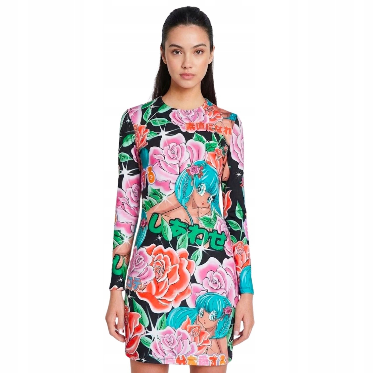 Šaty Desigual Maria Escote mini s dlouhým rukávem a květinami vel. XL