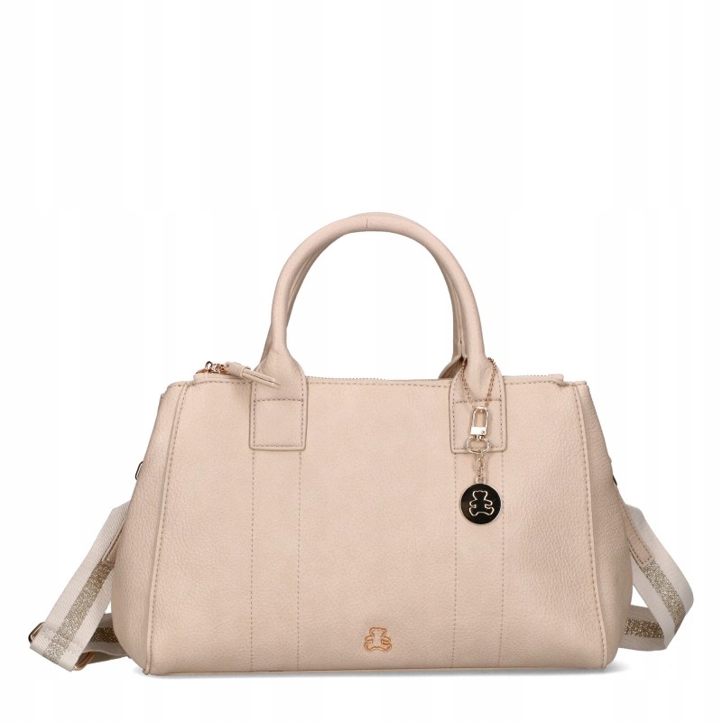 Lulucastagnette Dámská Kabelka Kufřík Přes Rameno Béžová Přívěsek Na Klíče S Medvídkem Eko