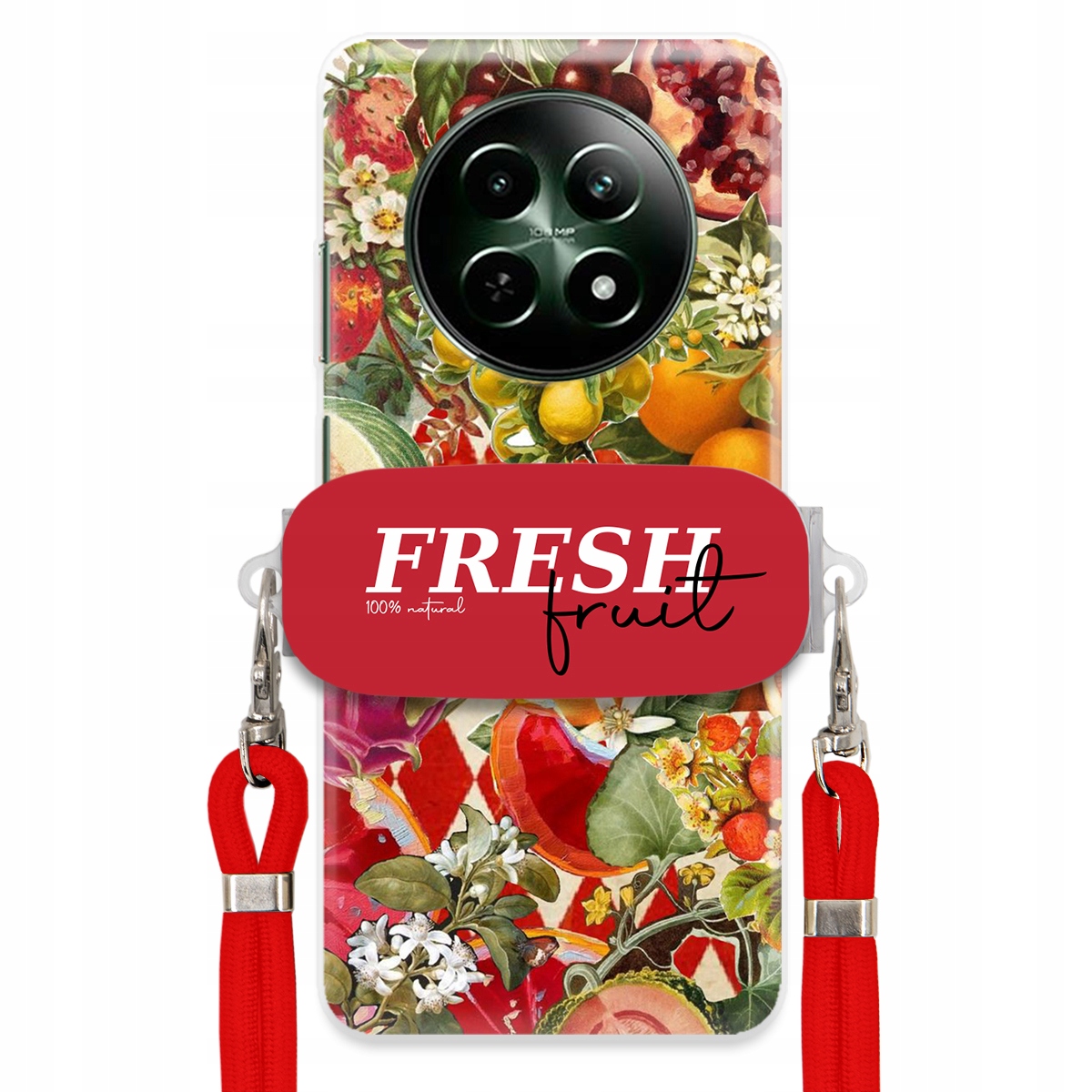 Puzdro pre Realme 12 5G Červené Crossbody vodítko držiak Fresh Fruit Ovocné