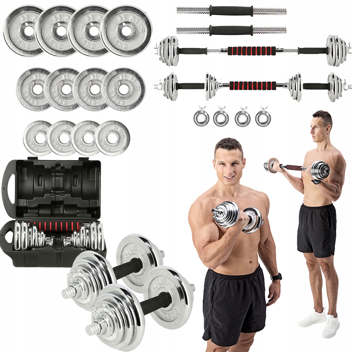 ZESTAW DO TRENINGU HANTLE SZTANGA 2X10KG CHROMOWANE HMS