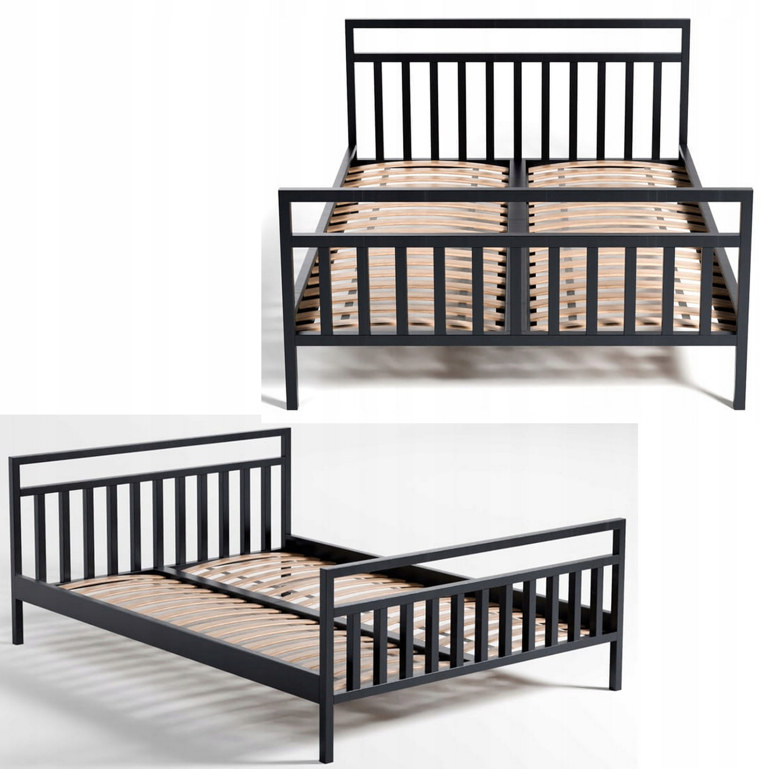 Kovová Postel Loft Rošt 160x200 Vyztužený Polské 220KG Černý