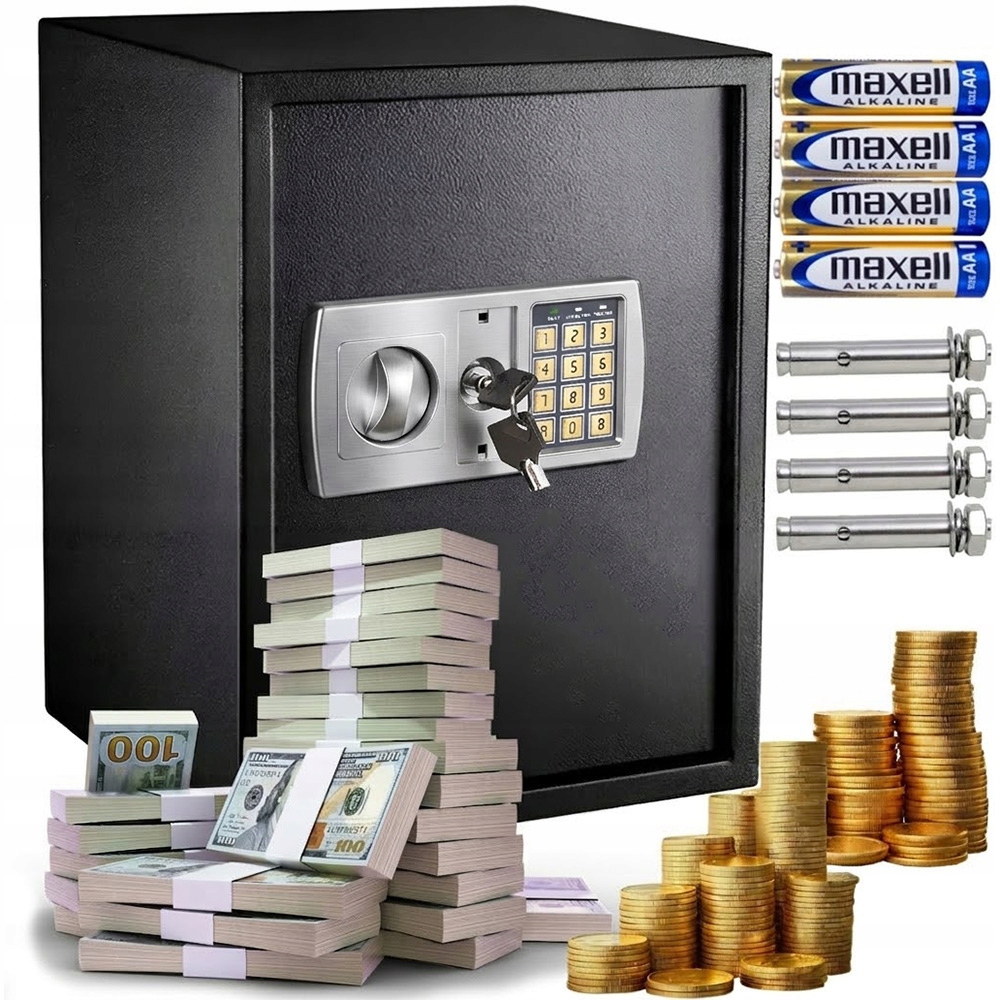 Domowy Sejf Kasetka na Zamek Elektroniczny Szyfr Klucz Kod Kasa Pancerna XL