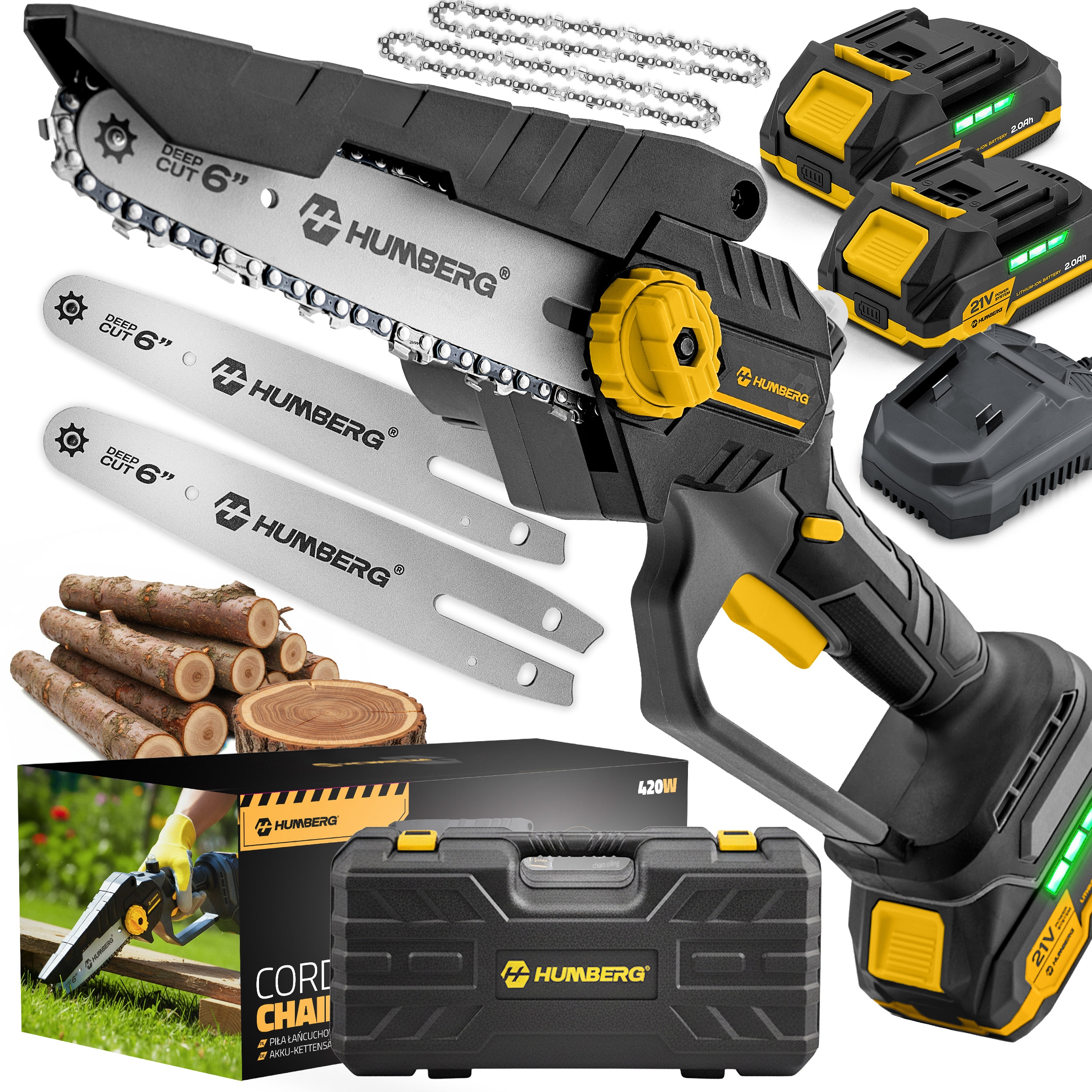 Piła Łańcuchowa Akumulatorowa Pilarka Gałęziówka Bezszczotkowa Mocna 2x Aku