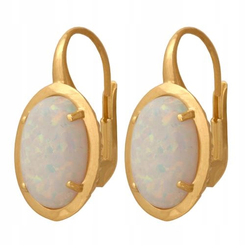 Náušnice zlaté 585 s velkým oválným opálem, osazené čtyřmi 14karátovými tlapkami