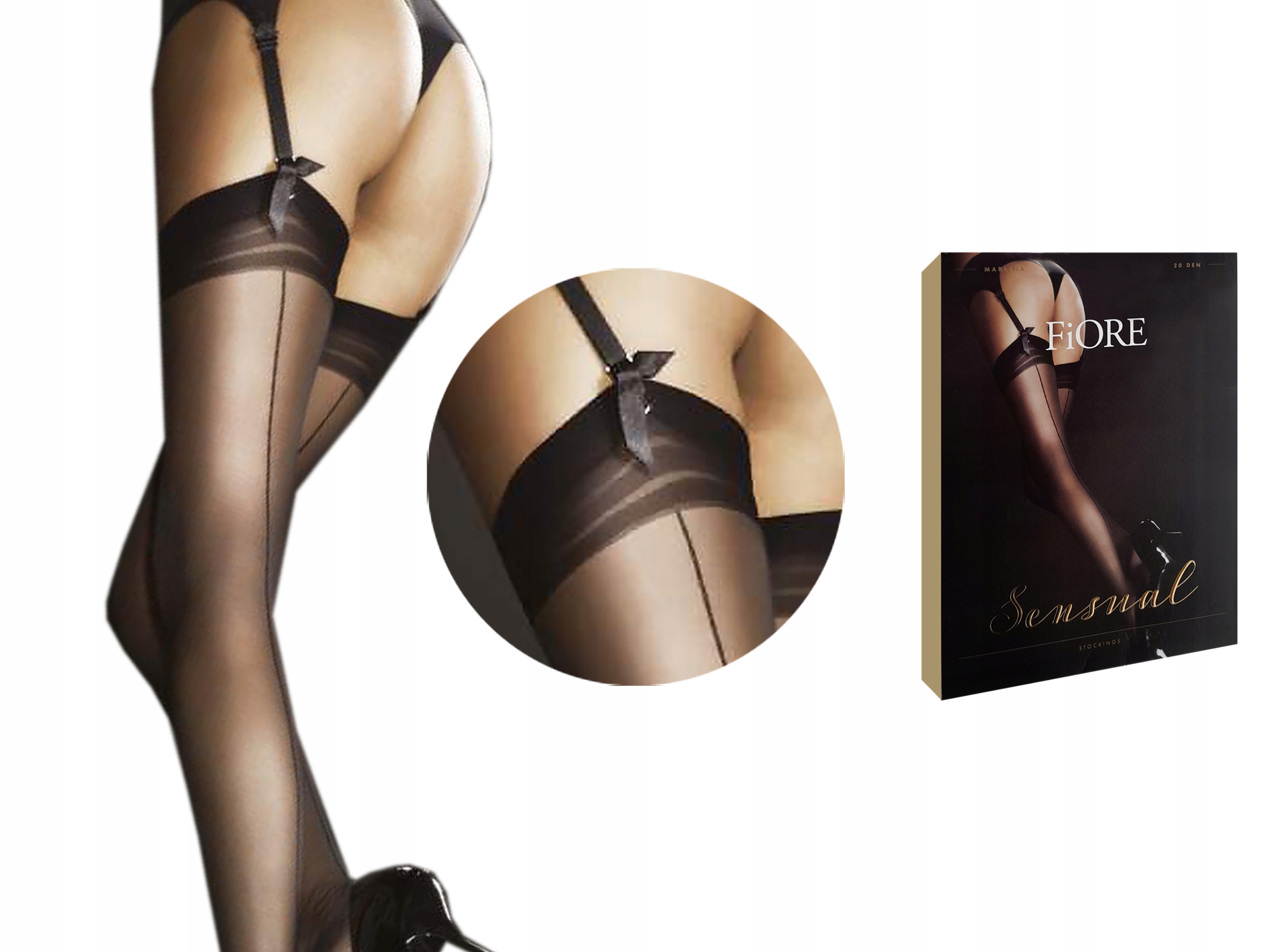 

Fiore pończochy do paska Marlena, szew, czarny 3-M