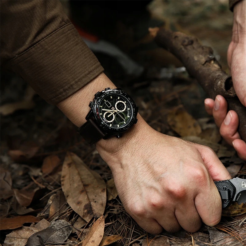 ZEGAREK MĘSKI NAVIFORCE NF9197L B/W/B Czarny pasek skórzany Datownik + BOX Kształt koperty okrągła