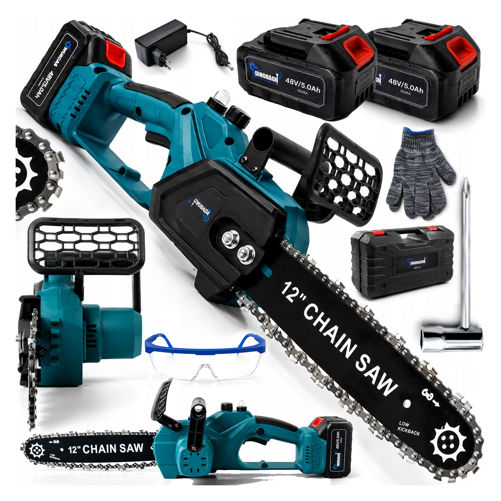 Ondragon OD9201 aku řetězová pila 12 palců 48V bezuhlíková 2x 5Ah baterie