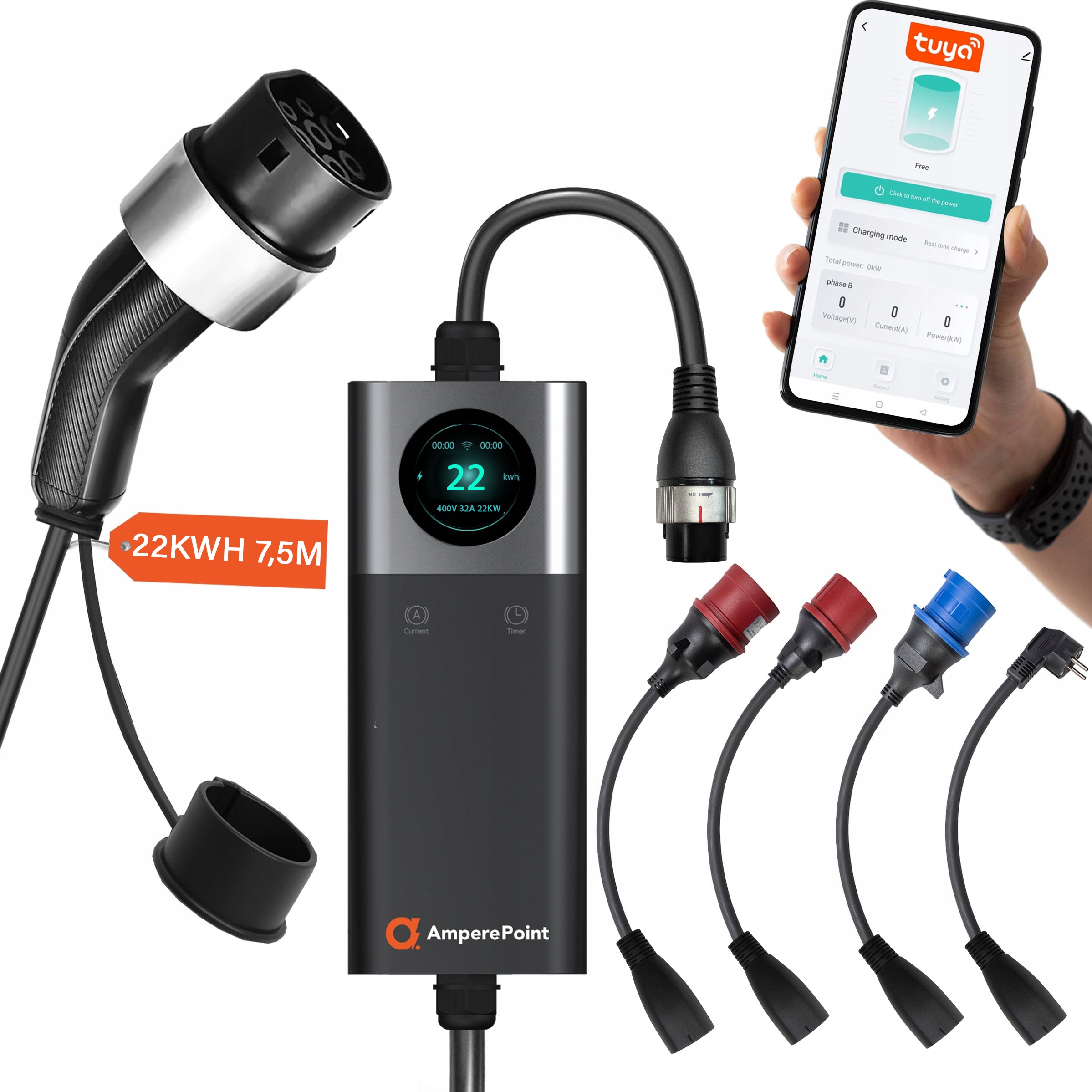 Nabíjačka do elektrického auta Typ 2 Ampere Point 32A Q 22Kw adaptér