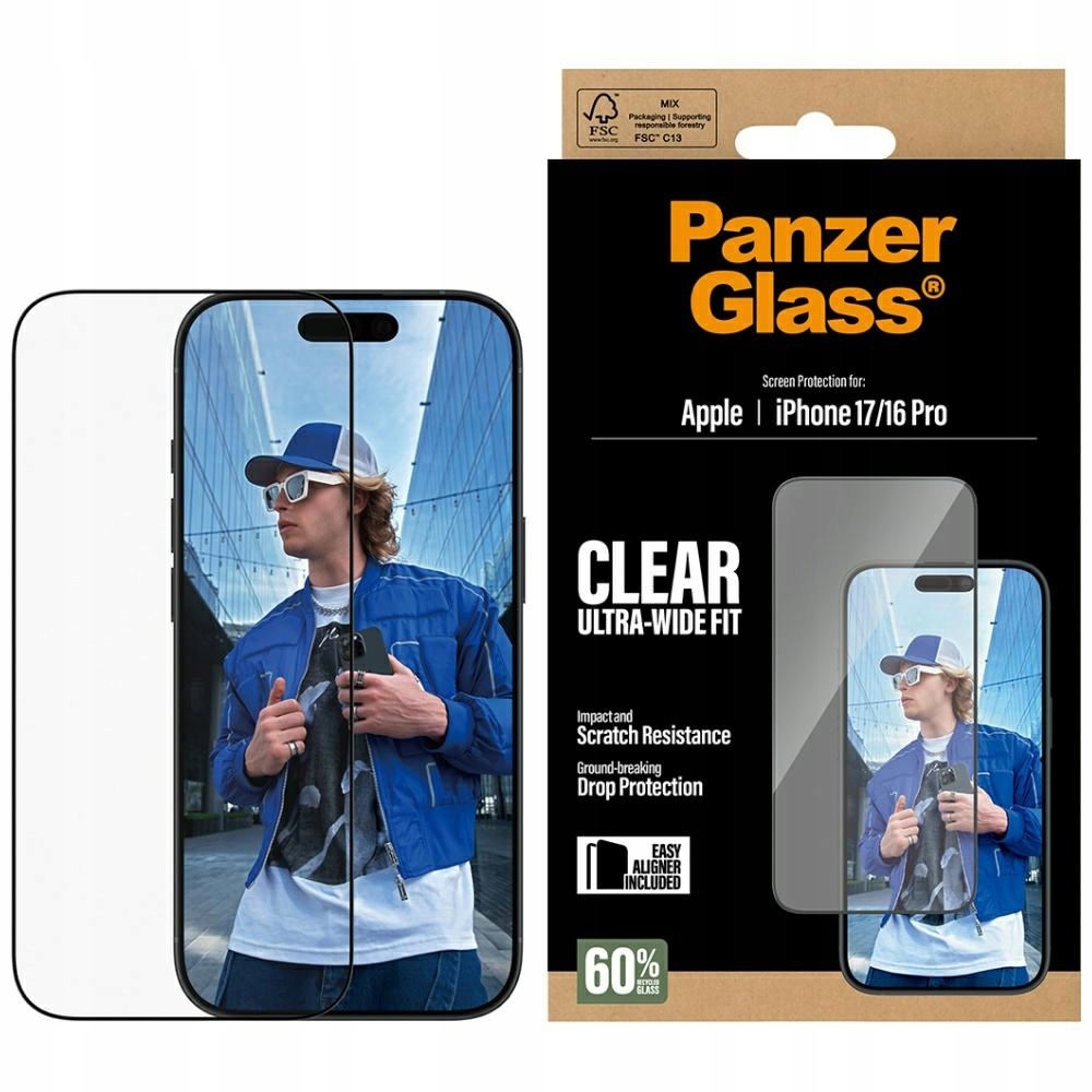 Tvrzené sklo PanzerGlass Ultra-Wide Fit EasyAligner pro iPhone 17 16