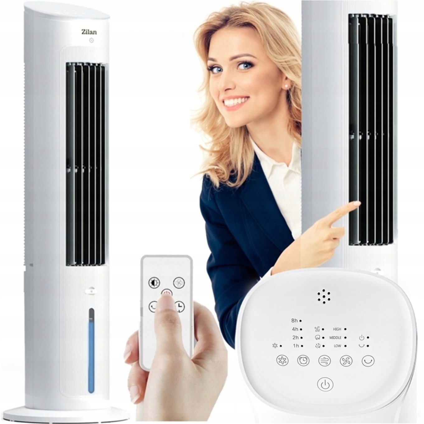 Sloupový Ventilátor Chlazení Zvlhčování Aromoterapie XXL Led Dálkový Ovladač 60W