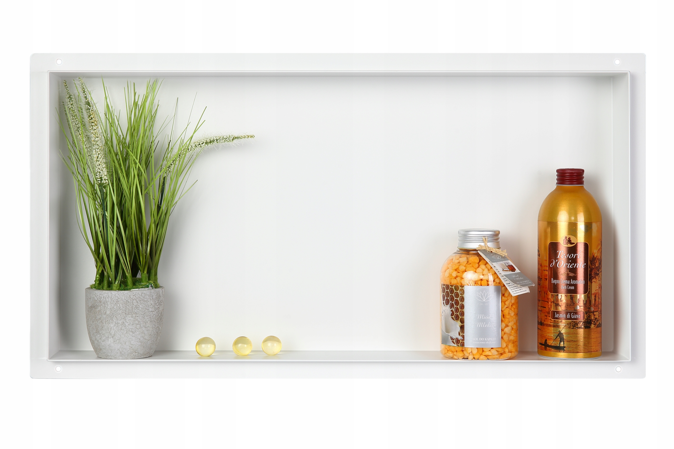 Balneo Bezrámová Vstavaná Polica 60x30x7 cm Biela Nerezová Wall-box No Rim