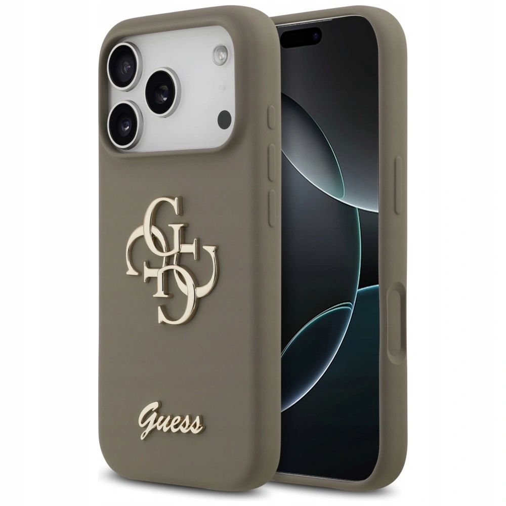 Pouzdro Guess Silicone Big 4G Script pro Apple iPhone 17 Pro, hnědé