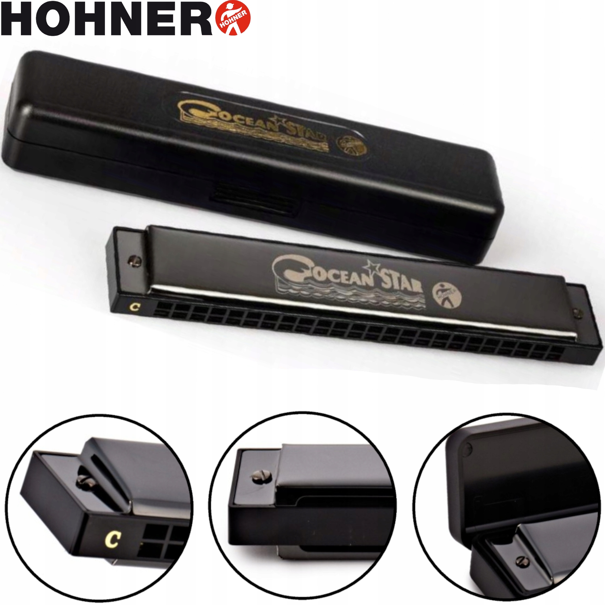 Ocean Star czarna C-dur Harmonijka Ustna Tremolo 3,5 oktawy Hohner