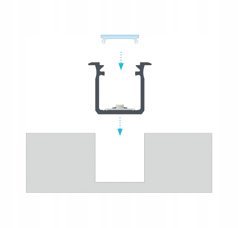 PROFIL DO TAŚMY LED wpuszczany G +KLOSZ 1m SREBRNY Rodzaj profilu wpuszczany