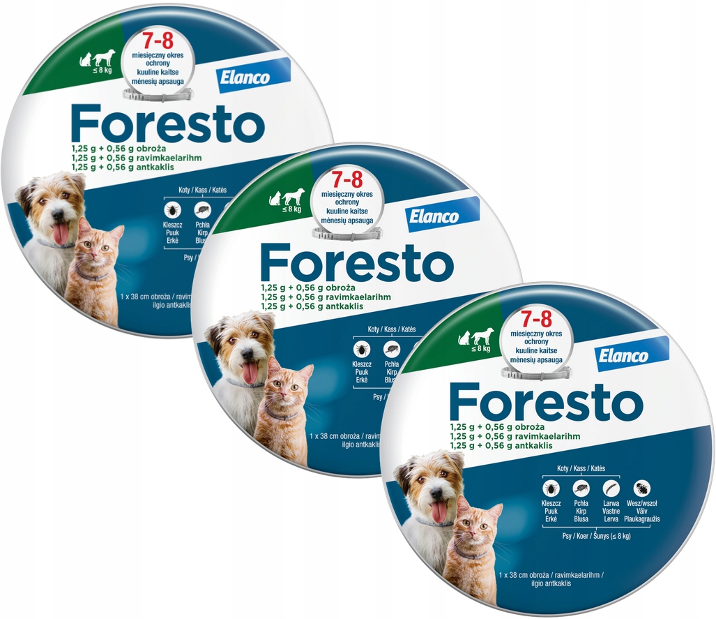 Foresto Mała Obroża na pchły kleszcze dla kota psa do 8 kg 38 cm 3 sztuki