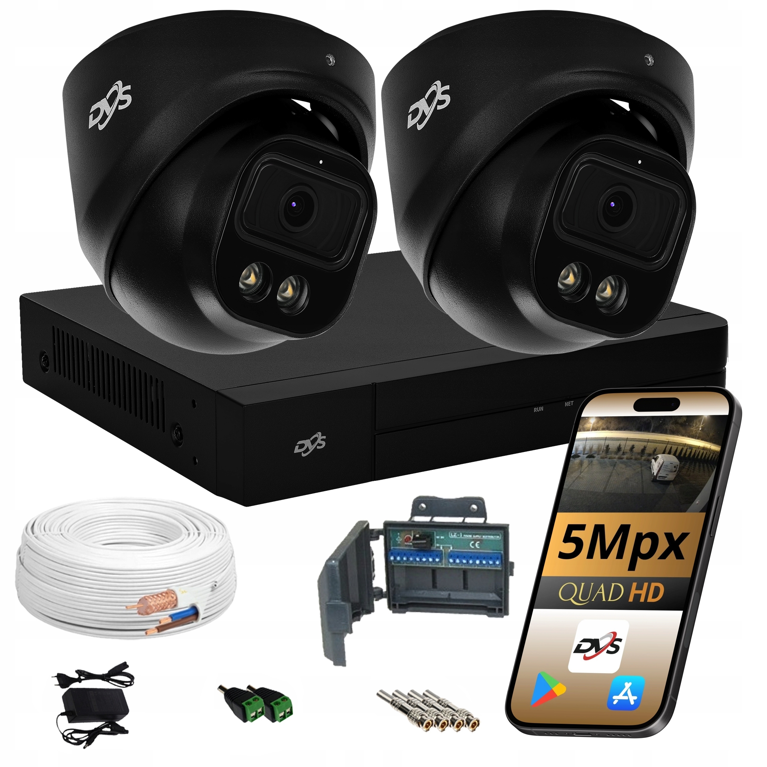 Sada 2 Černých Venkovních Monitorovacích Kamer S Analogovým Krytem 5 Mp Dvs