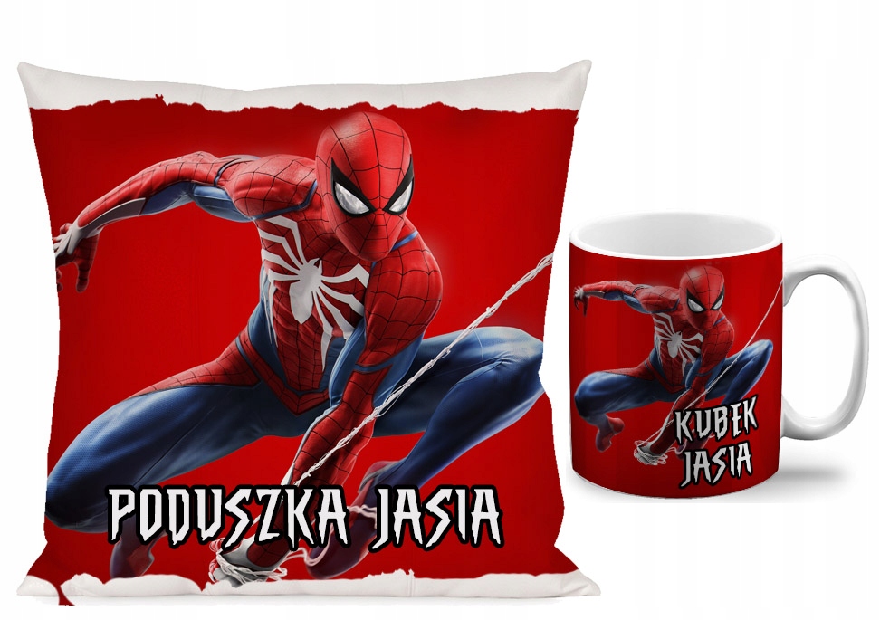 ZESTAW KUBEK + PODUSZKA SPIDERMAN + IMIĘ GRATIS N2