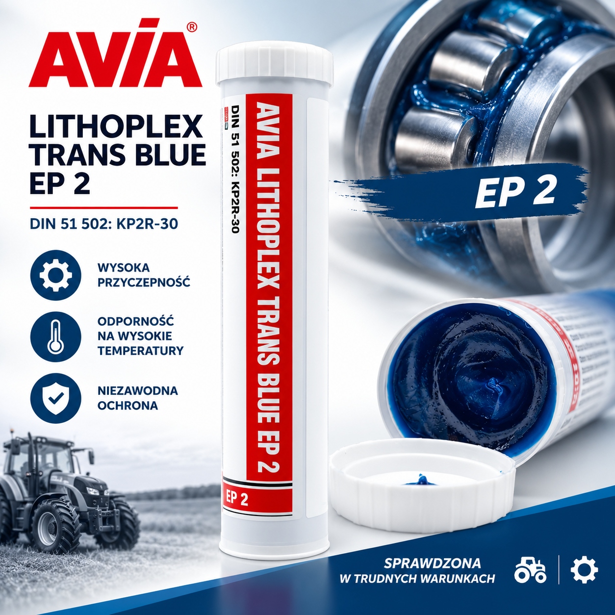 Avia Lithoplex Trans Blue 0,4KG – Smar litowy do przekładni i łożysk