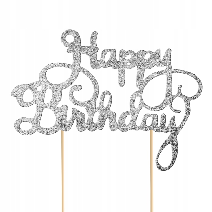 

Topper na tort Happy Birthday srebrny