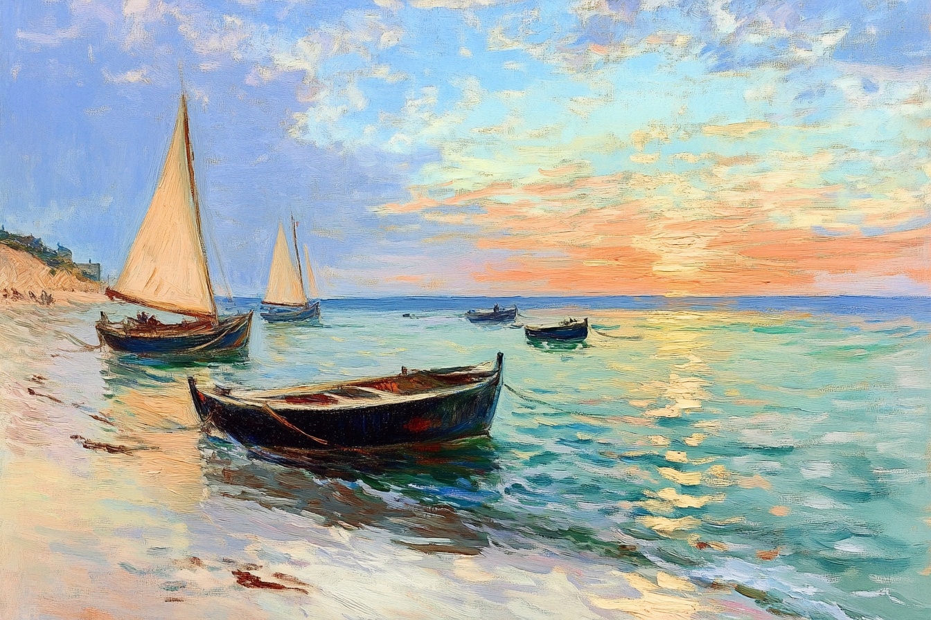 Obraz Na Plátně Canvas Krajina Moře Pláž Lodě Plachetnice Západ 120x80