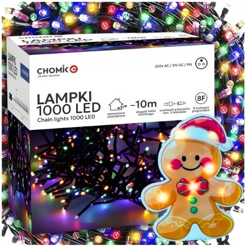 Vánoční osvětlení na stromeček typu cluster 1000 Led, vícebarevné, 8 režimů svícení, venkovní samolepka