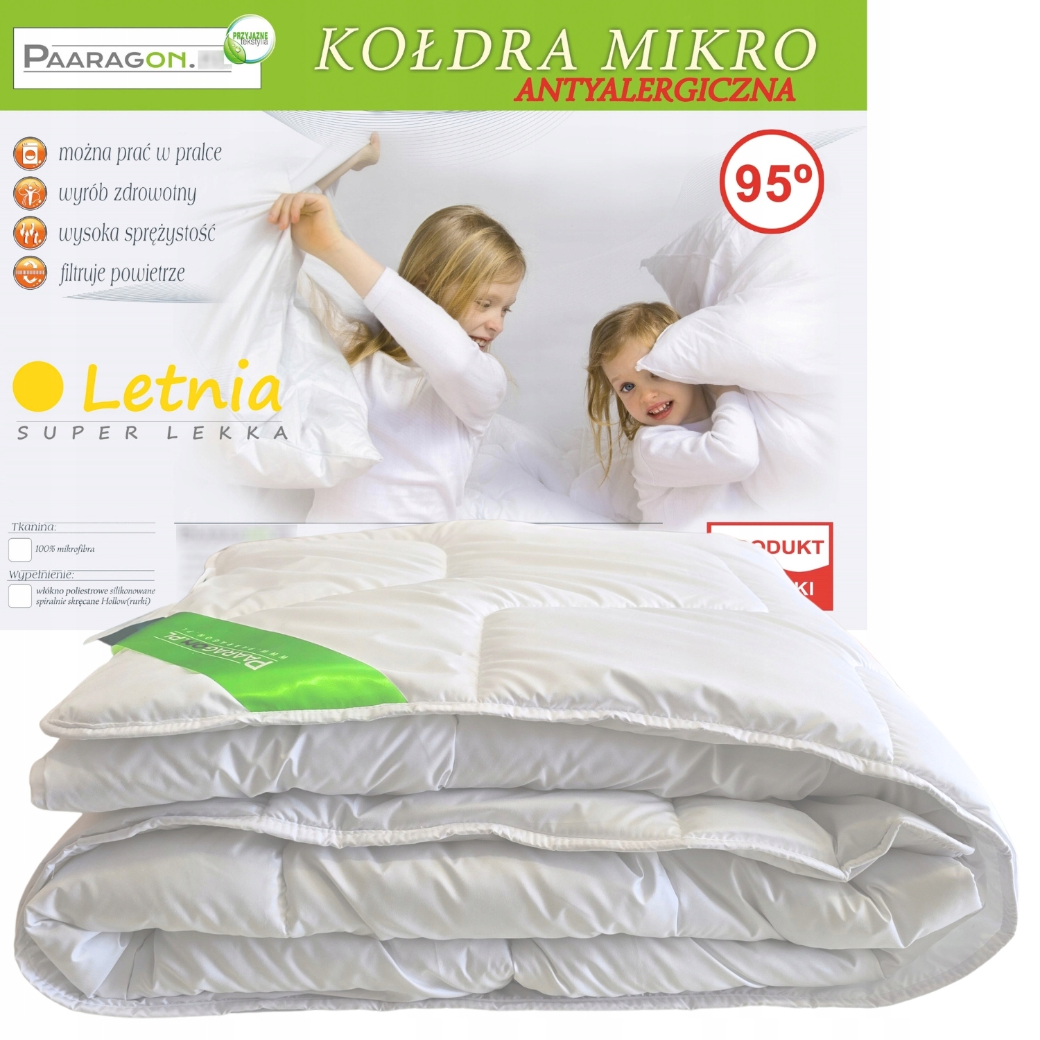 Kołdra letnia 200X220 pikowana Mikro Lato 95°C Antyalergiczna Lekka