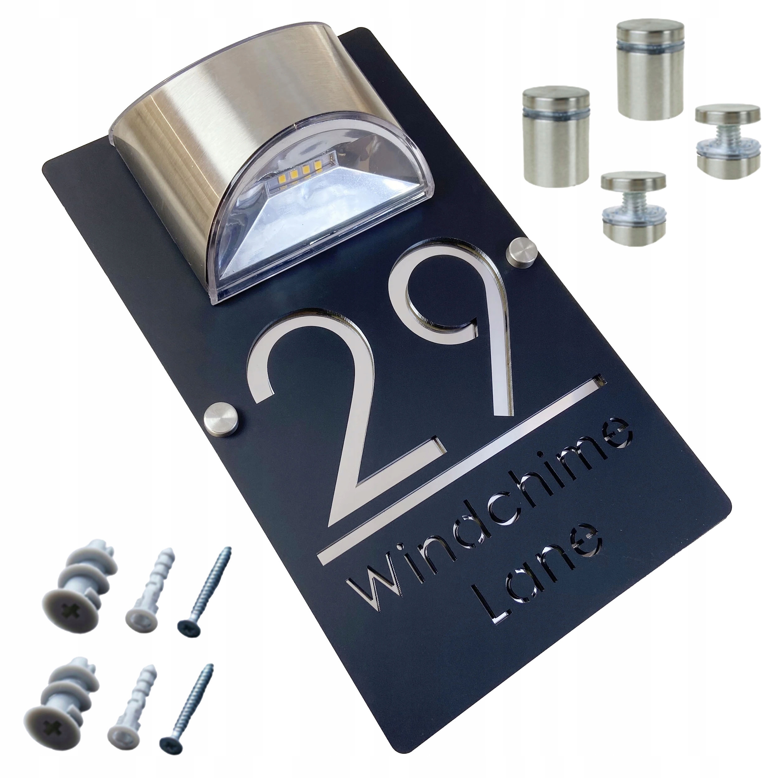 TABLICZKA ADRESOWA Z LAMPKA SOLARNA LED NA DOM ZEWNĘTRZNA NUMER 25x15cm