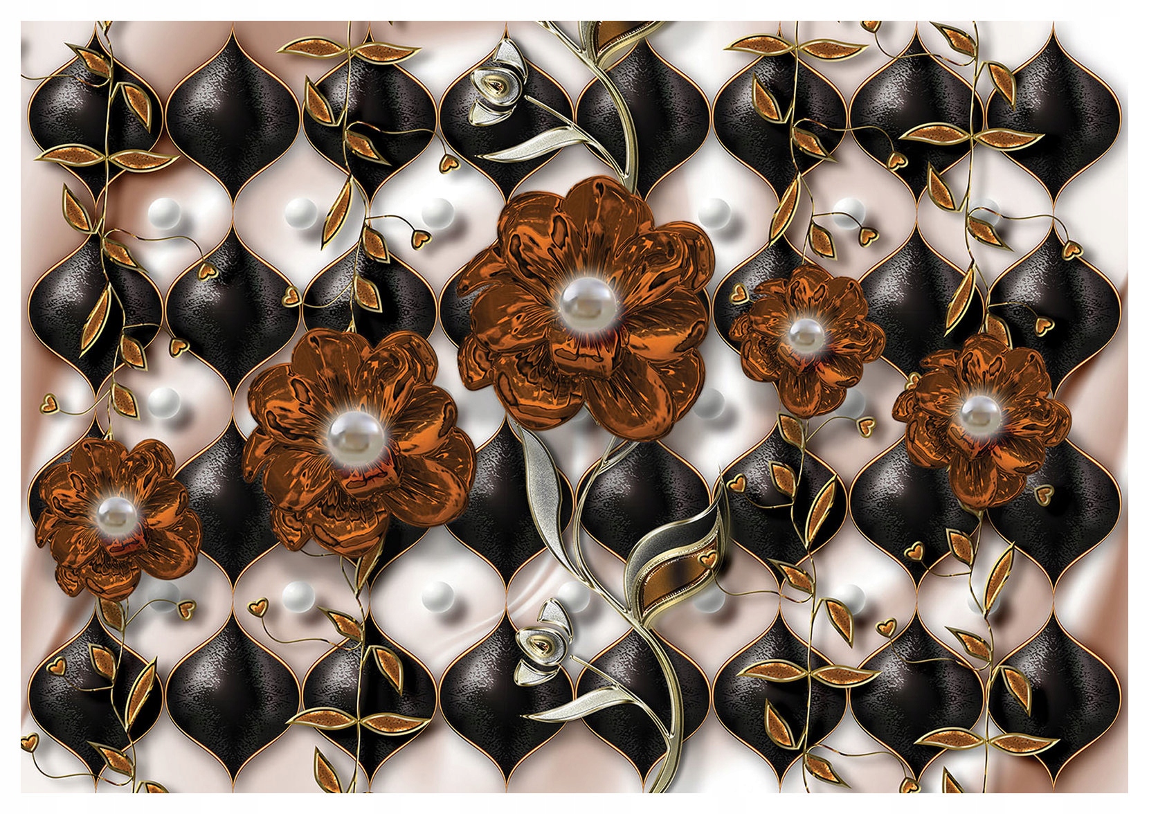 Vliesová fototapeta Perlové kvety Zlatá geometria 400x280 lepidlo