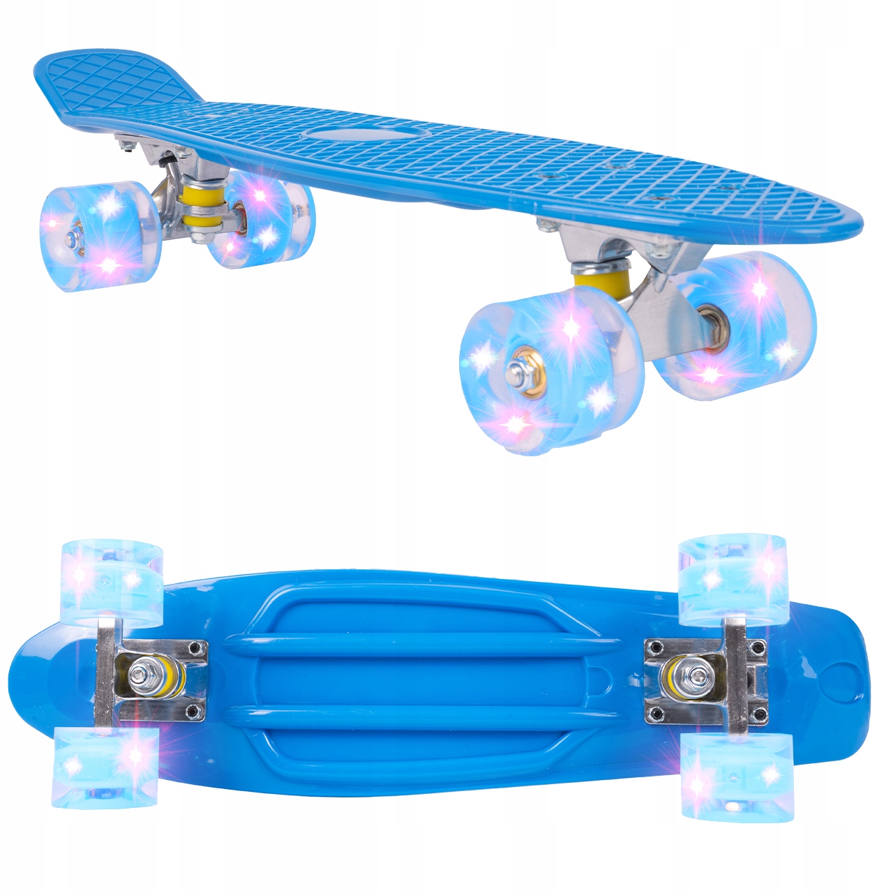 FISZKA DESKOROLKA DLA DZIECI ŚWIECĄCE KOŁA LED NIEBIESKA 56CM ABEC7 RGB Model Fiszka ŚWIECĄCE koła NIEBIESKA