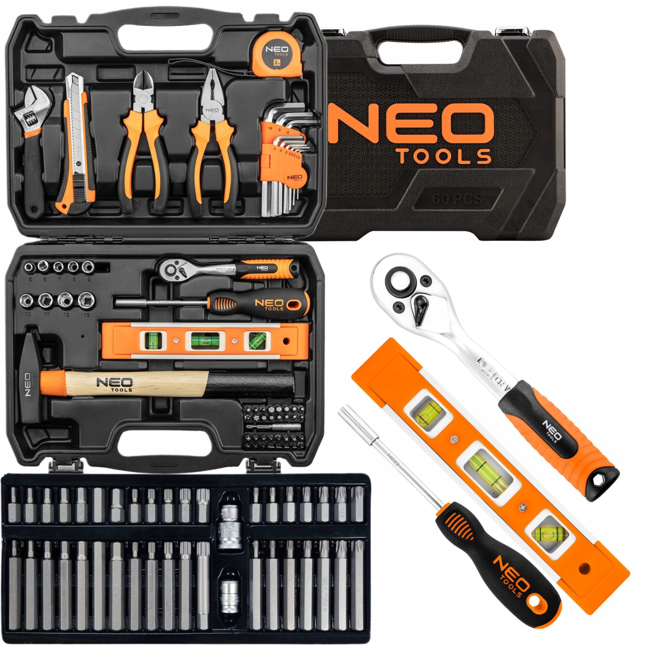 NEO ZESTAW KLUCZY NASADOWYCH 60E 1/2" 1/4" NASADKI BITY SATYNA + TORX 40SZT