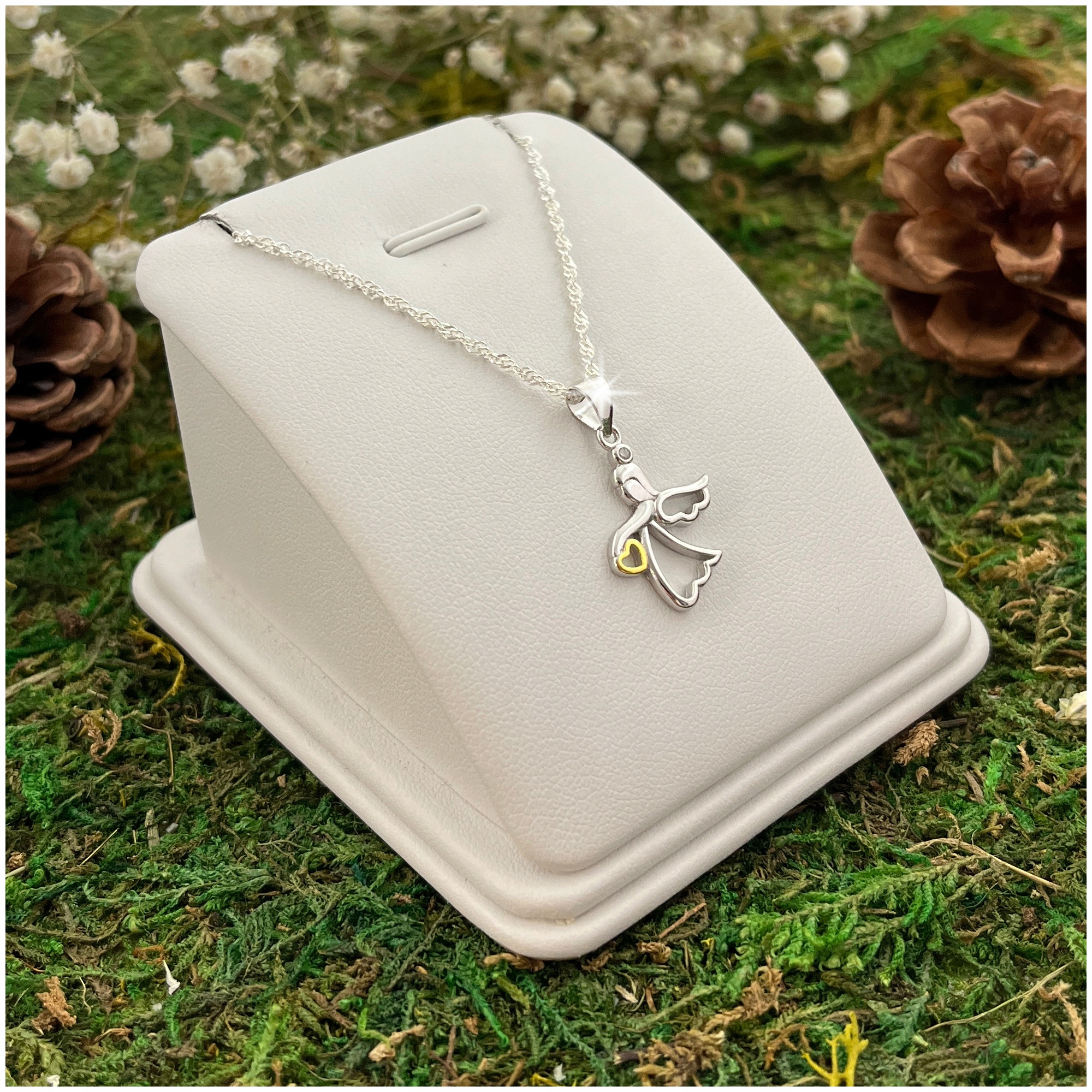 SREBRNY NASZYJNIK ŁAŃCUSZEK ANIOŁEK DLA DZIEWCZYNKI KOMUNIA CHRZEST ROCZEK Stan opakowania oryginalne