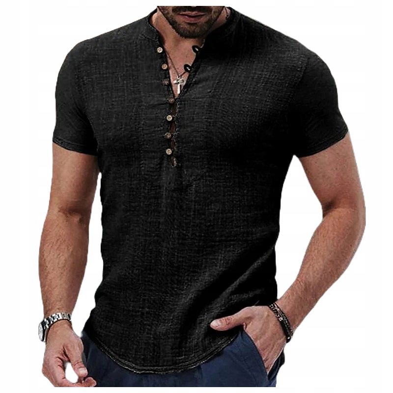 STYLOWA KOSZULKA LNIANA MĘSKA Z KRÓTKIM RĘKAWEM KOLORY
