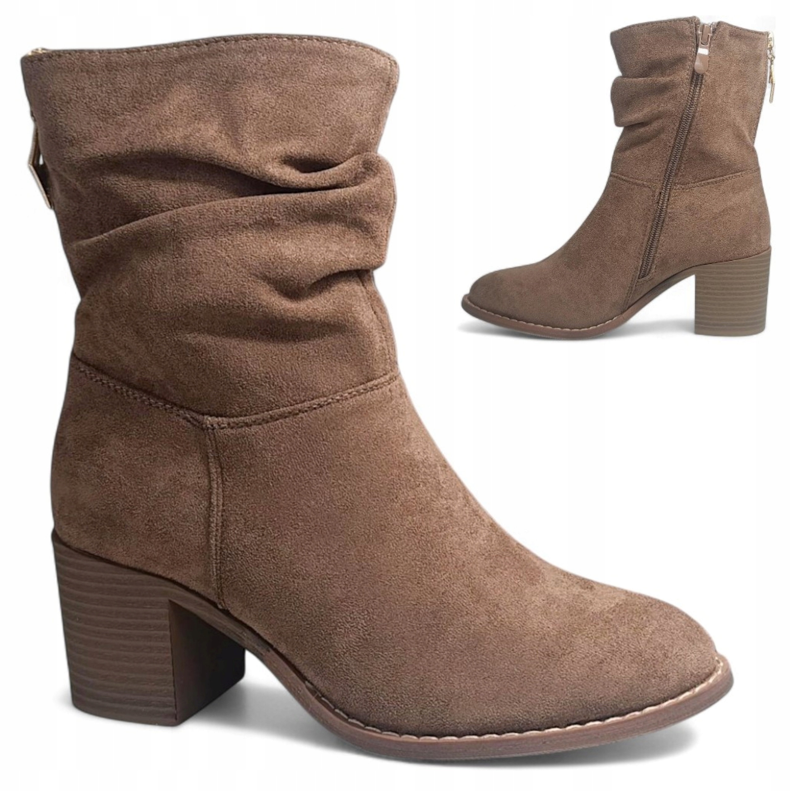 Dámské Kovbojské Boty na podpatku 40 Kotníkové Boty Módní Semišové Podzimní Bronz Barski