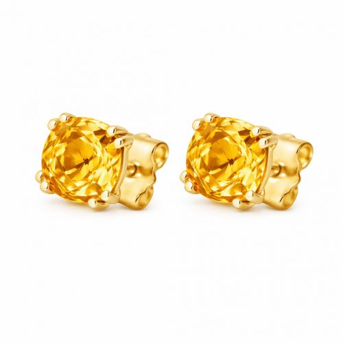 Zlaté 585 náušnice s čtvercovým kamenem v citrusové barvě jako dárek