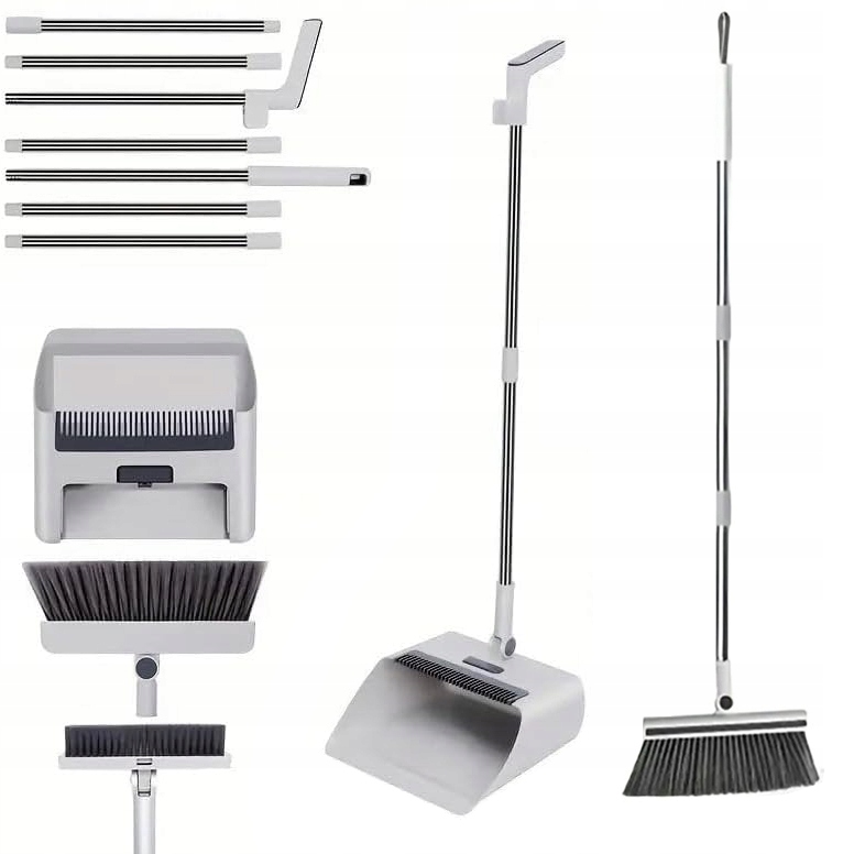 Čisticí sada pro lenochy: Koště, lopatka, kartáč 3v1 s dlouhou rukojetí Bílá