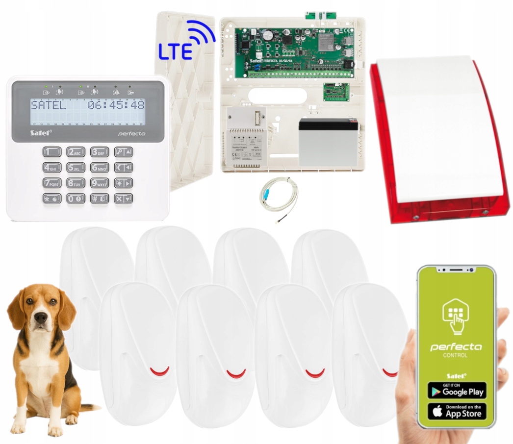 System Alarmowy Satel Perfecta 16 Lte 2G 4G 8 Czujek Pet Sms Push Aplikacja