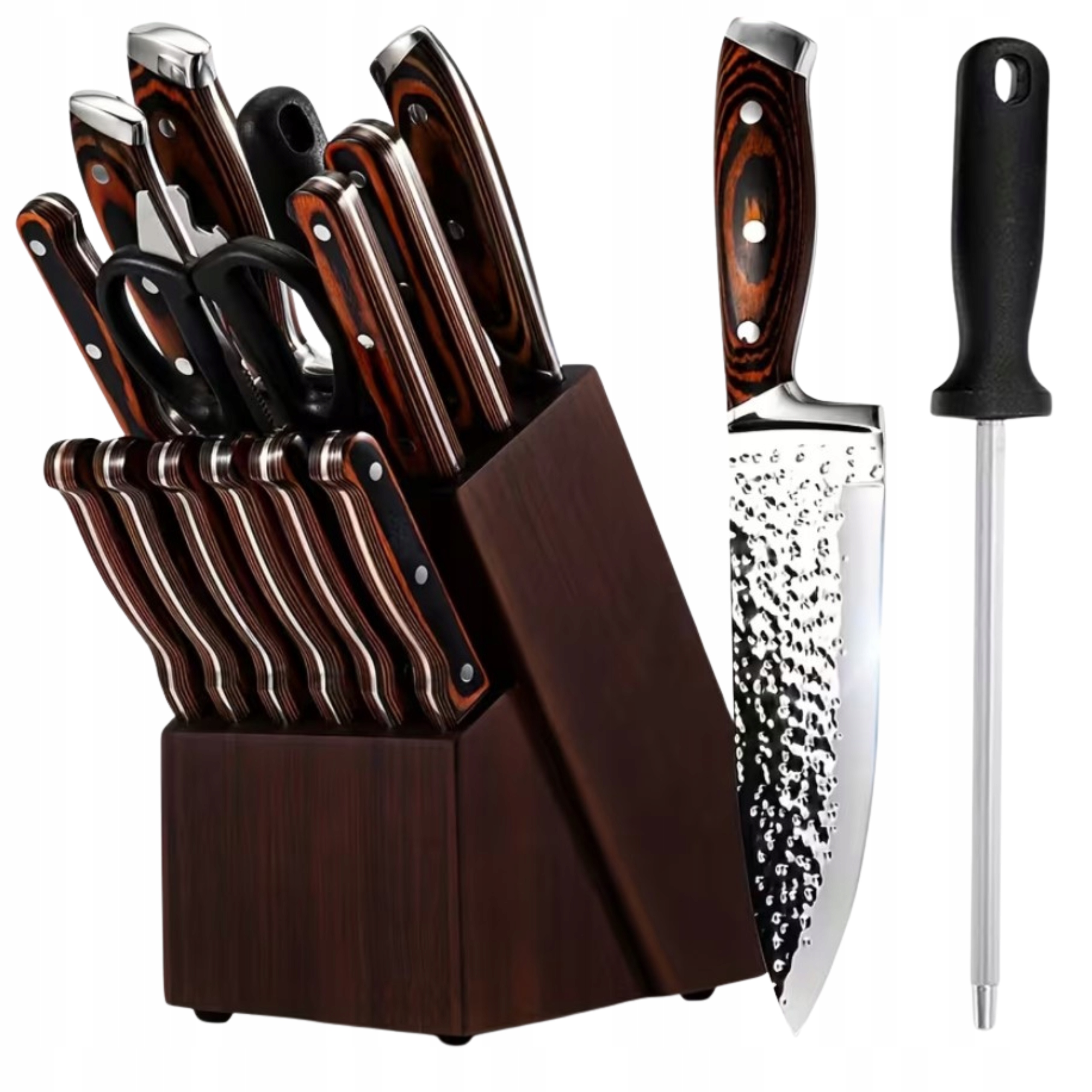 Sada kuchyňských nožů 15 ks v japonském stylu v elegantním hnědém bloku