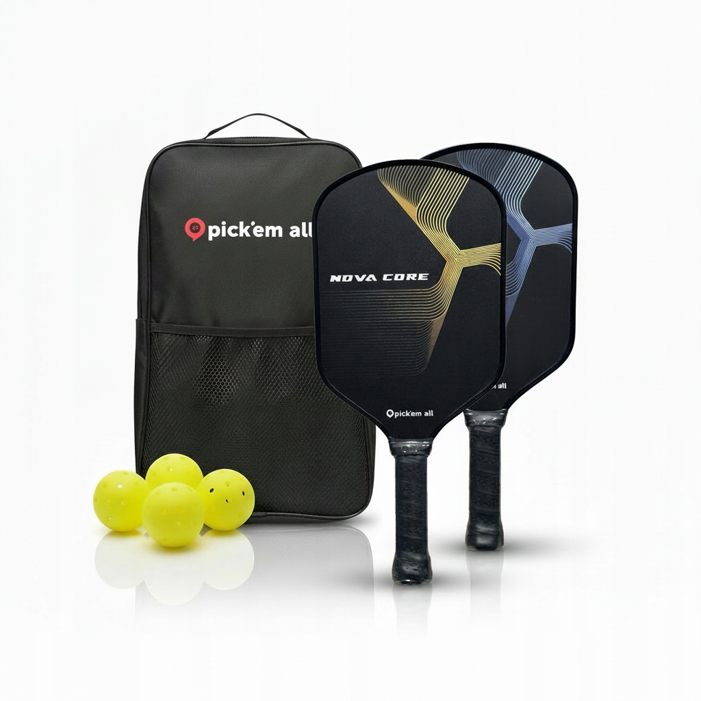 Rakety pro Pickleball Pick'em All P1 Fiberglass dvě barvy 4 míčky sada