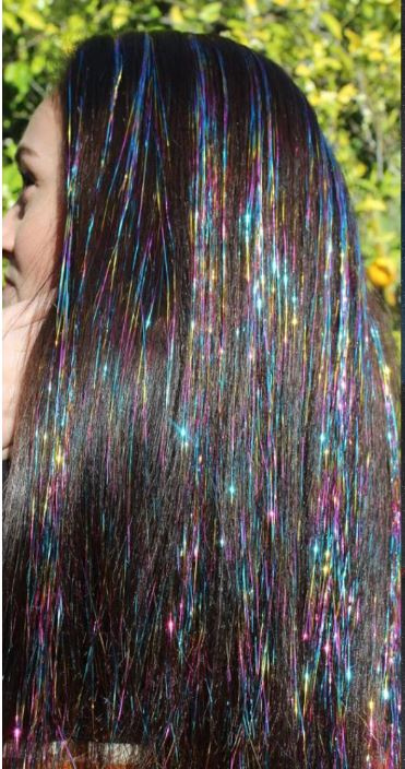 KOLOROWE WŁOSY PASEMKA LŚNIĄCE NITKI DO WŁOSÓW 90cm MULTIKOLOR Metoda przedłużania inna