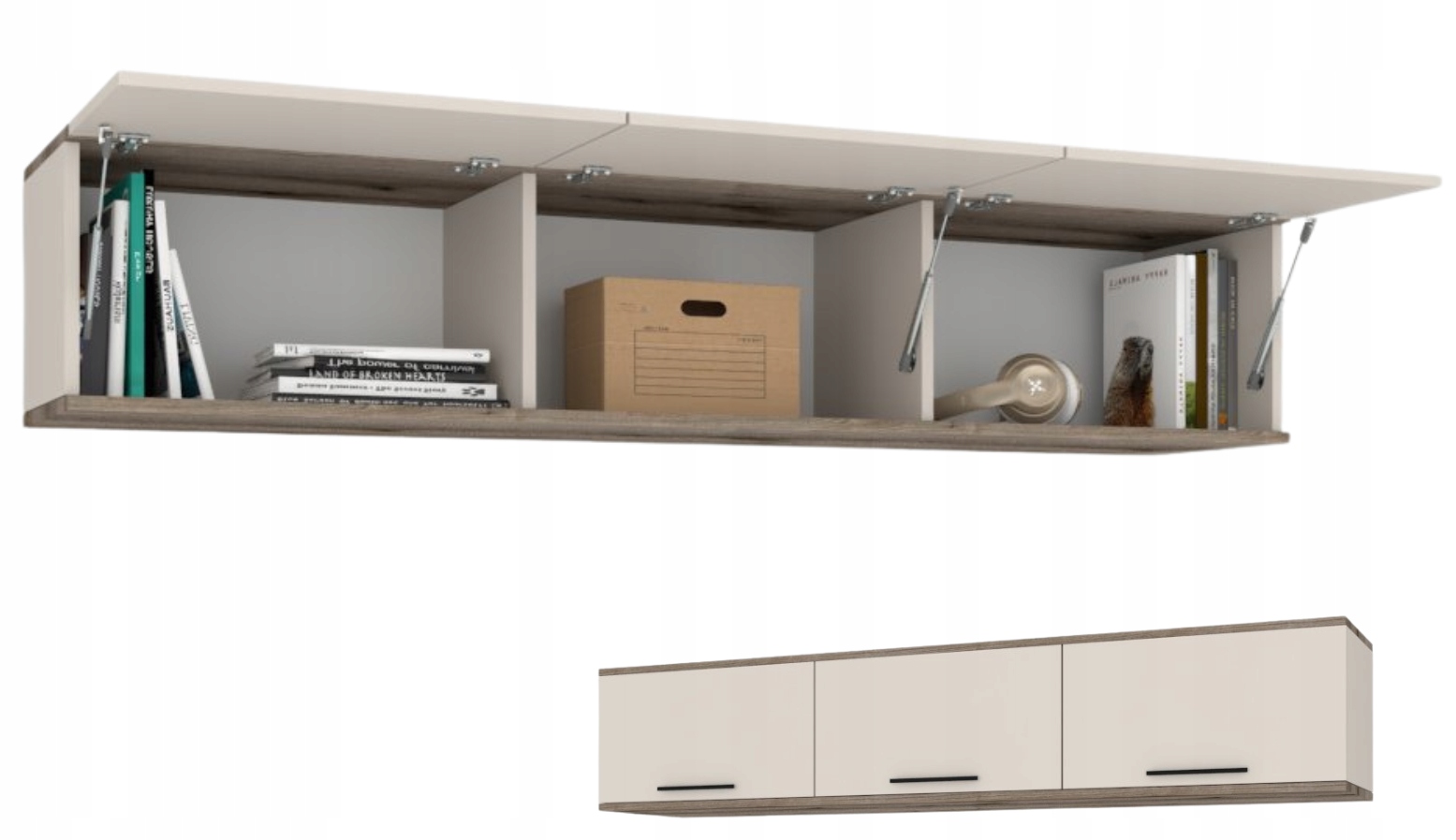 Závesná skrinka s horizontálnou policou do obývačky King 3D Up Kašmír/ Dub Evoke 160