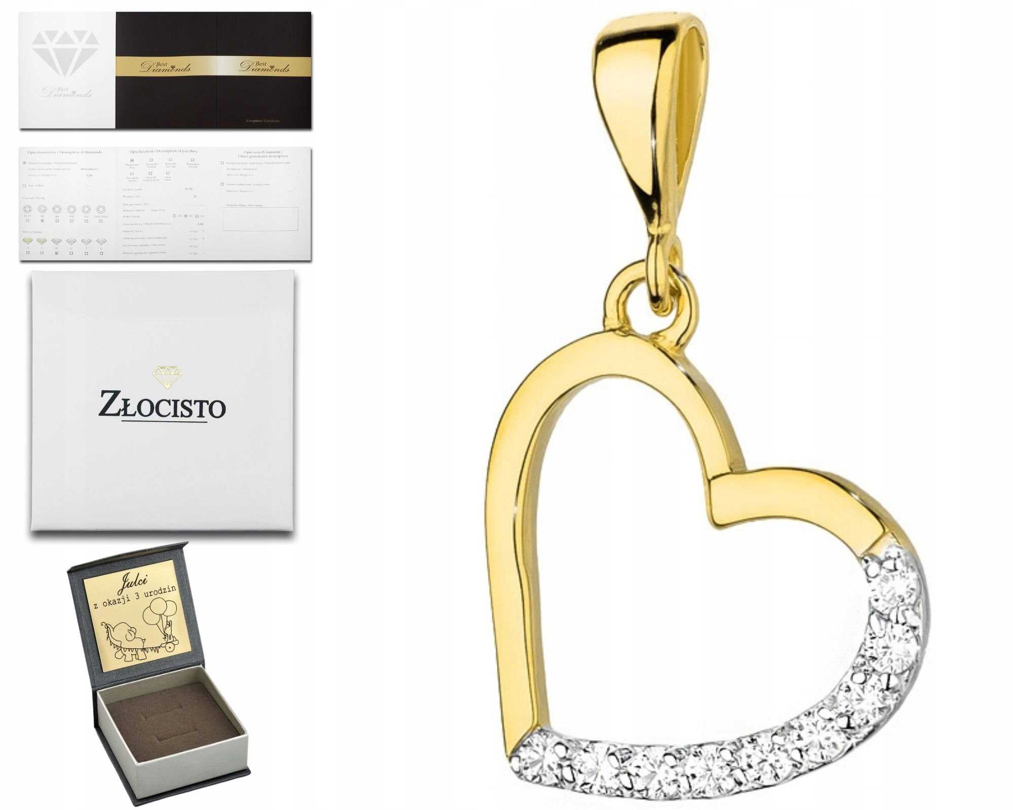 Zlatý Přívěsek S Brilianty Srdce 585 Diamanty