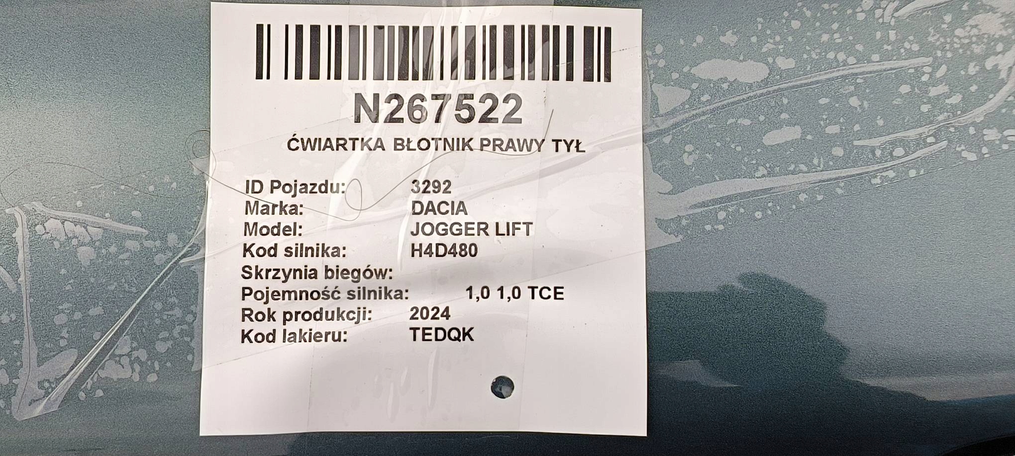LONGHERONE parafango Destra posteriore TEDQK DACIA JOGGER LIFT