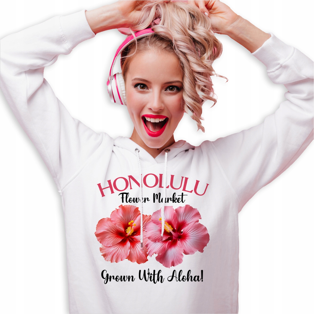 Mikina S Kapucí Bílá bavlněná mikina Grown With Aloha S