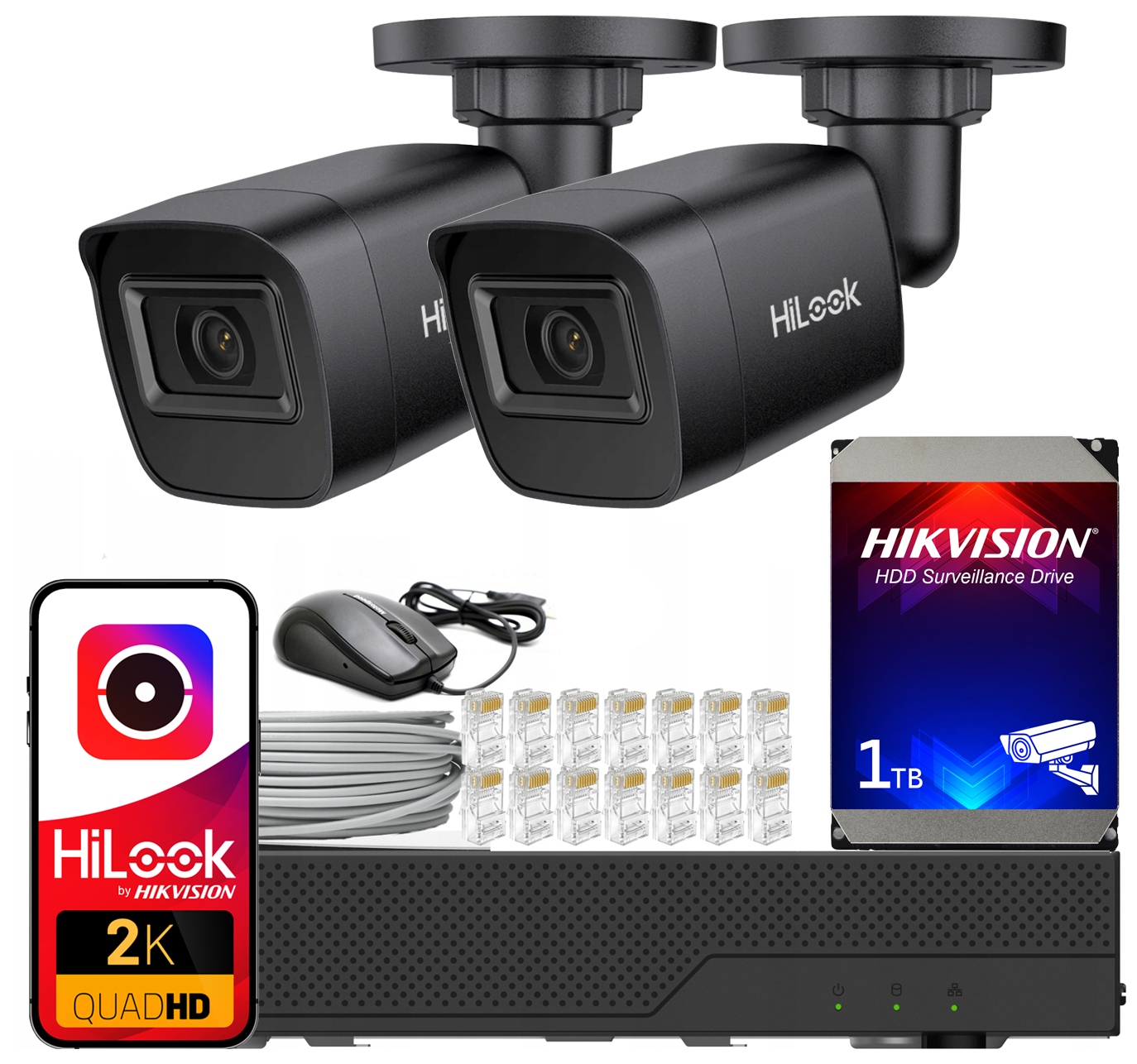 Zestaw Monitoringu Ip 2 Kamery IPC-B141H-C Black PoE Zewnętrzny Apka