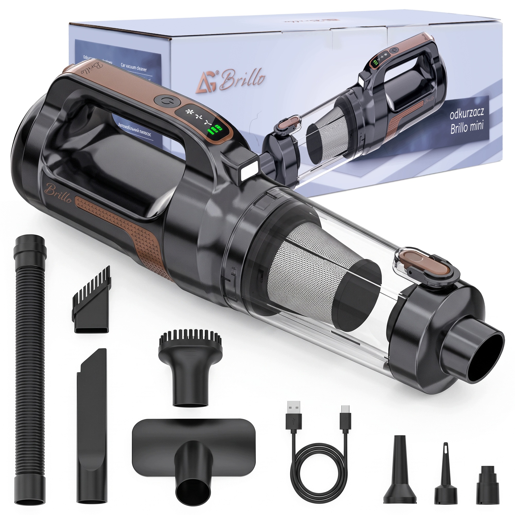 Belaidis rankinis automobilinis siurblys 20000Pa 9W1 rinkinys