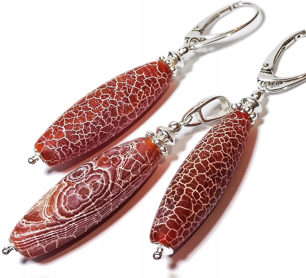 Achát Ohnivý stříbrný set Náušnice Přívěsek Přírodní Acháty