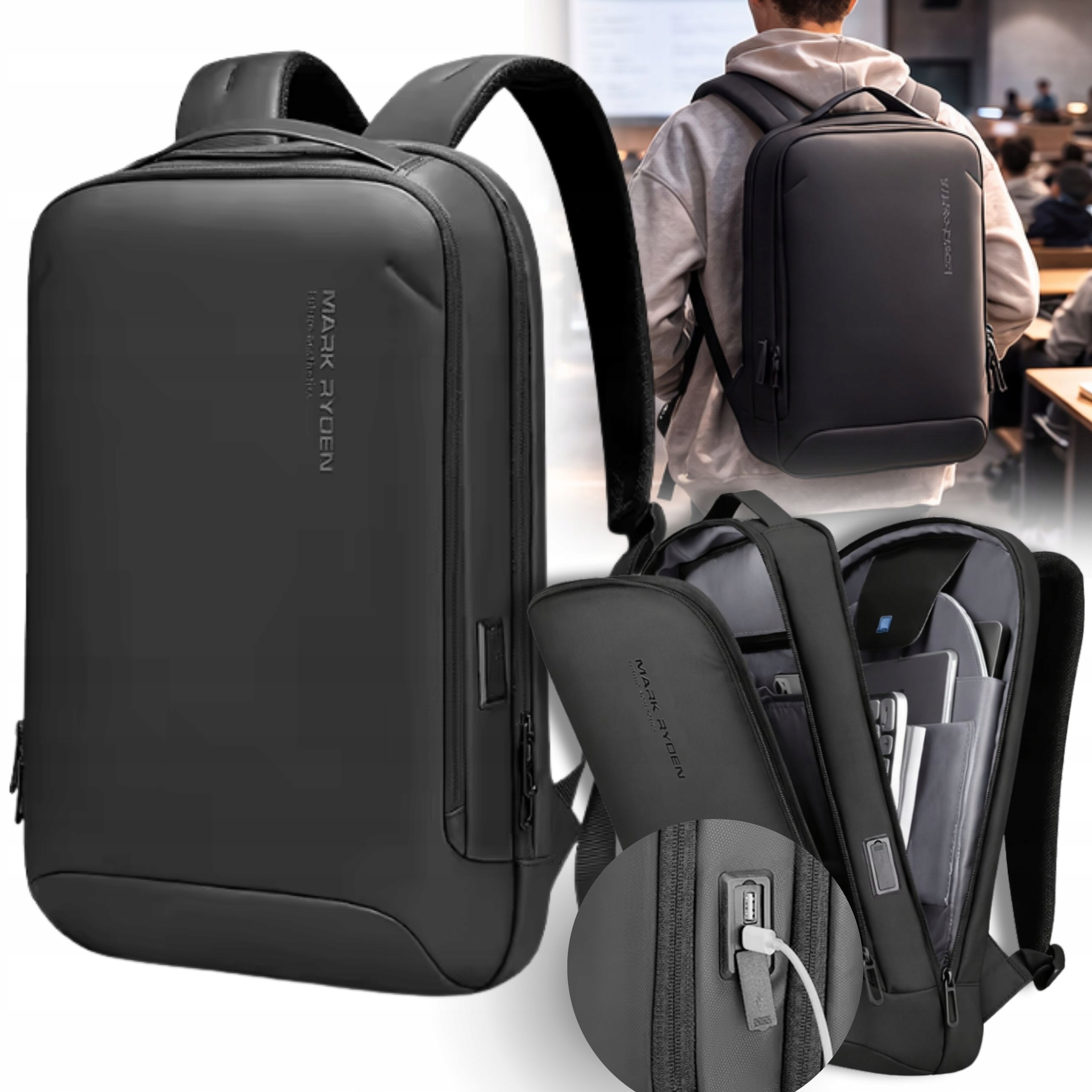 Batoh Na Notebook 15" Usb Černý Školní Mládežnický Voděodolný Mark Ryden