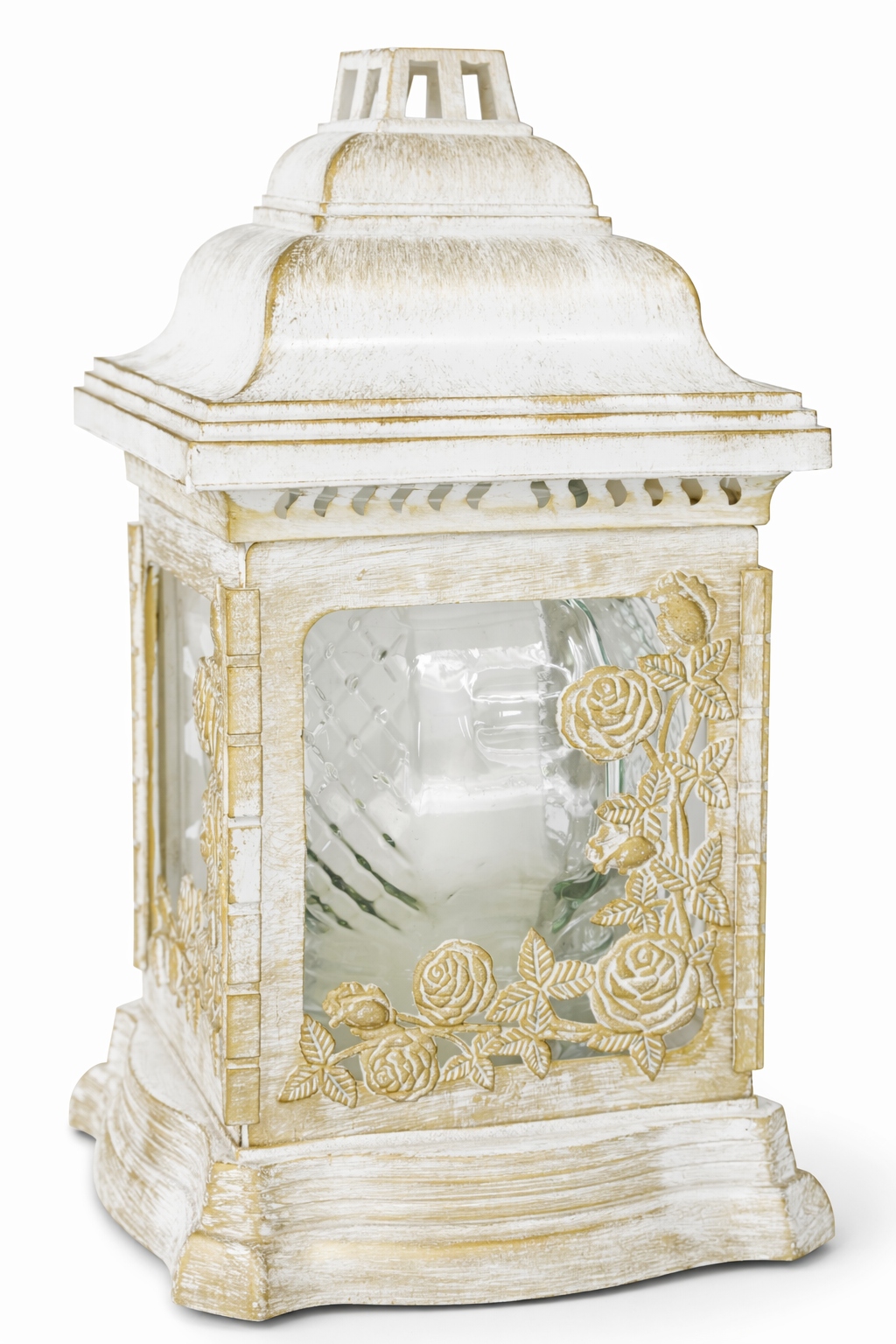 Znicz szklany ozdobny premium biało-srebrny tradycyjny RÓŻA wys. 26 cm