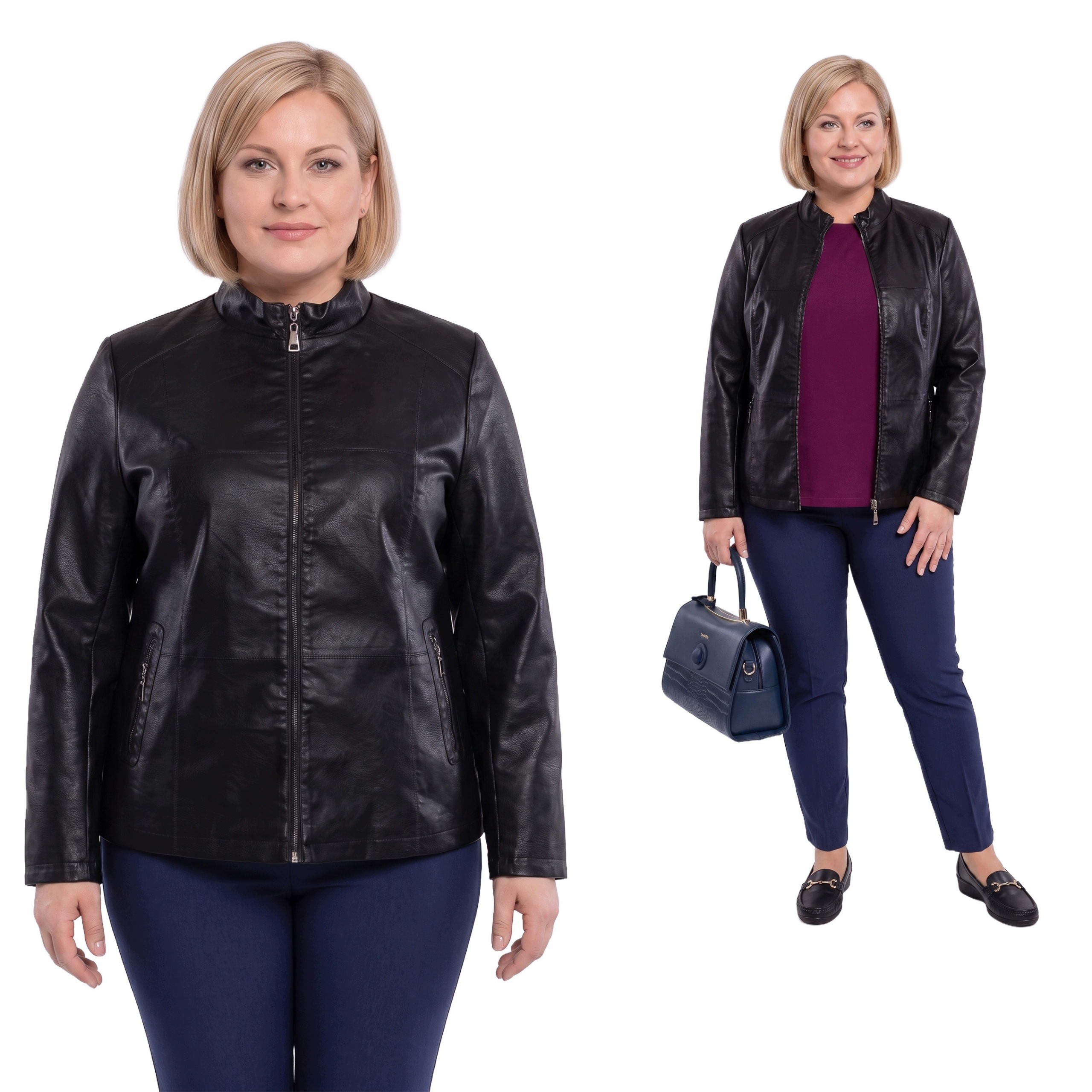 Černá ramoneska z ekokůže plus size velikost 56