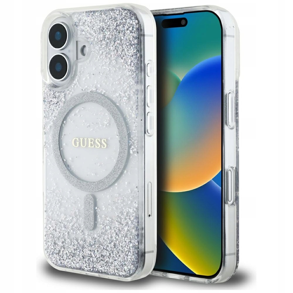 Pouzdro Guess Pro Iphone 16 Magsafe Stříbrný Brokat Hc Resin